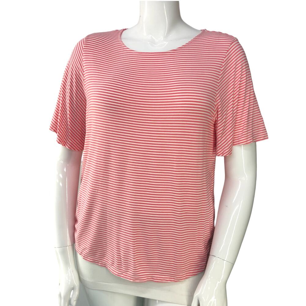 Tommy Bahama Womens Size L Sealight Flutter Sleeve Stripe Top Round Neck Stripe